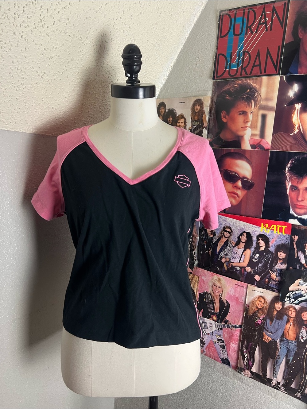 Harley-Davidson Black and Pink V-Neck Raglan Tee